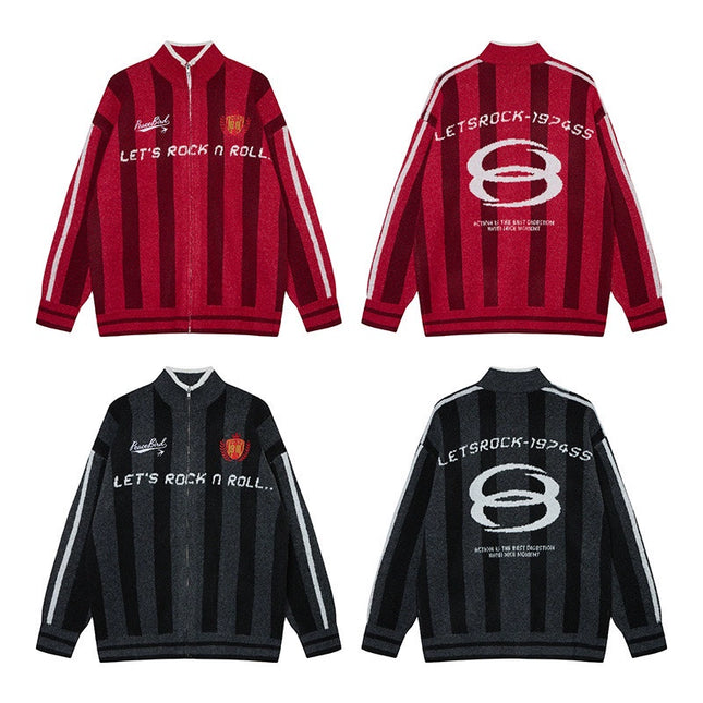 ストライプジップアップニット