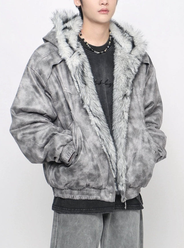 マーブルファーフードジャケット