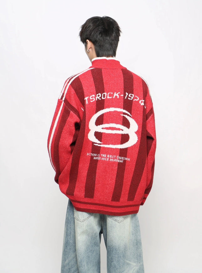 ストライプジップアップニット