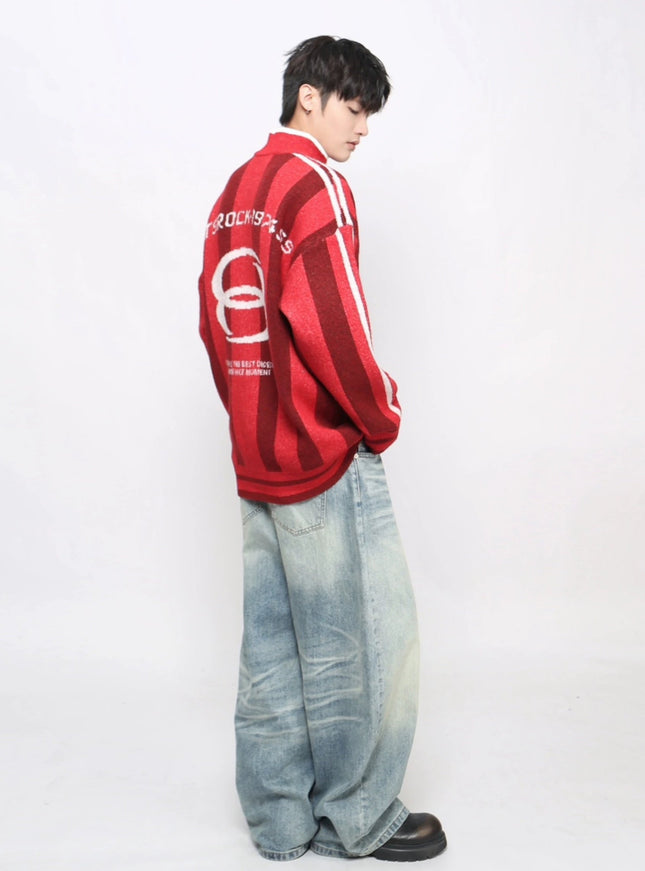 ストライプジップアップニット