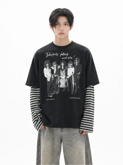 フェイクツーピースボーダーTシャツ