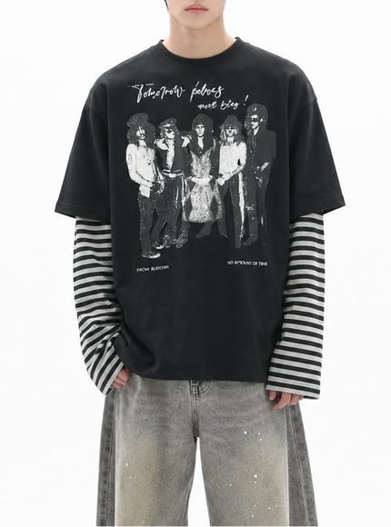フェイクツーピースボーダーTシャツ
