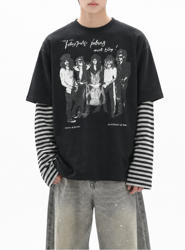 フェイクツーピースボーダーTシャツ