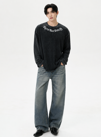 ウォッシュレターネックTシャツ