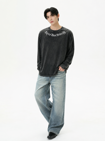 ウォッシュレターネックTシャツ
