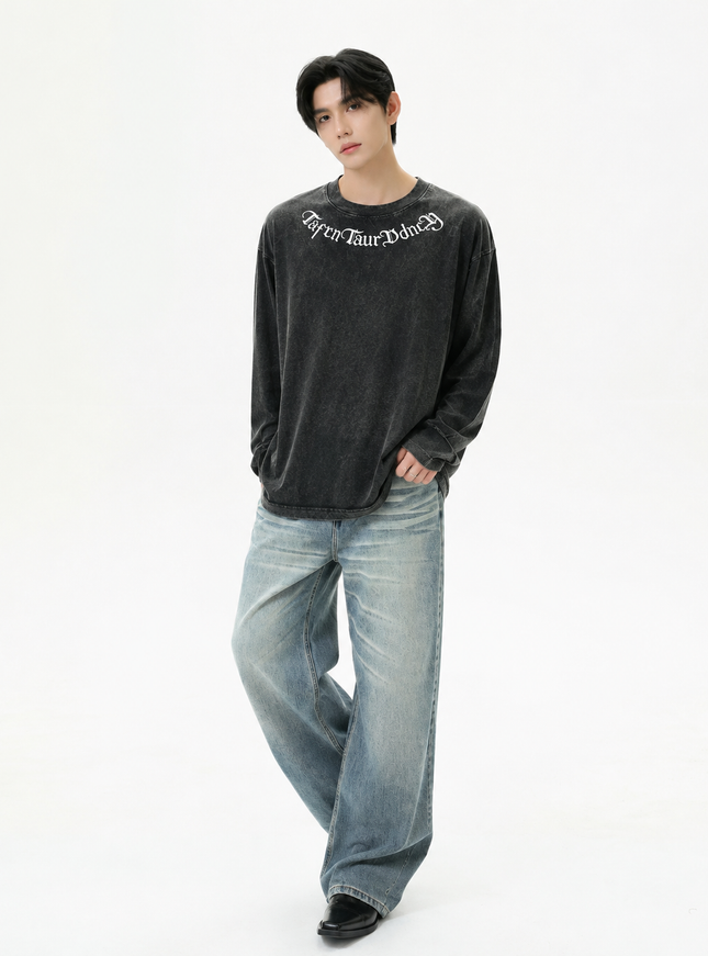 ウォッシュレターネックTシャツ
