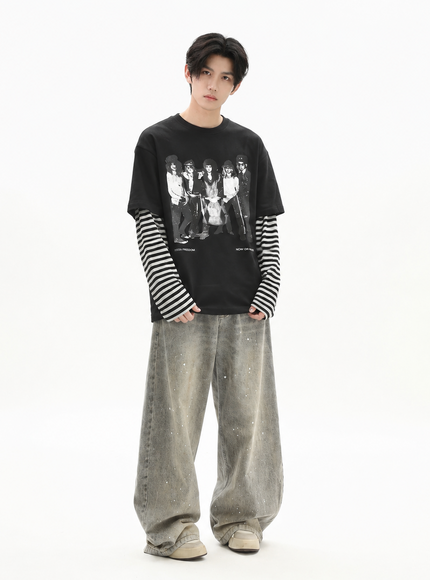 フェイクツーピースボーダーTシャツ