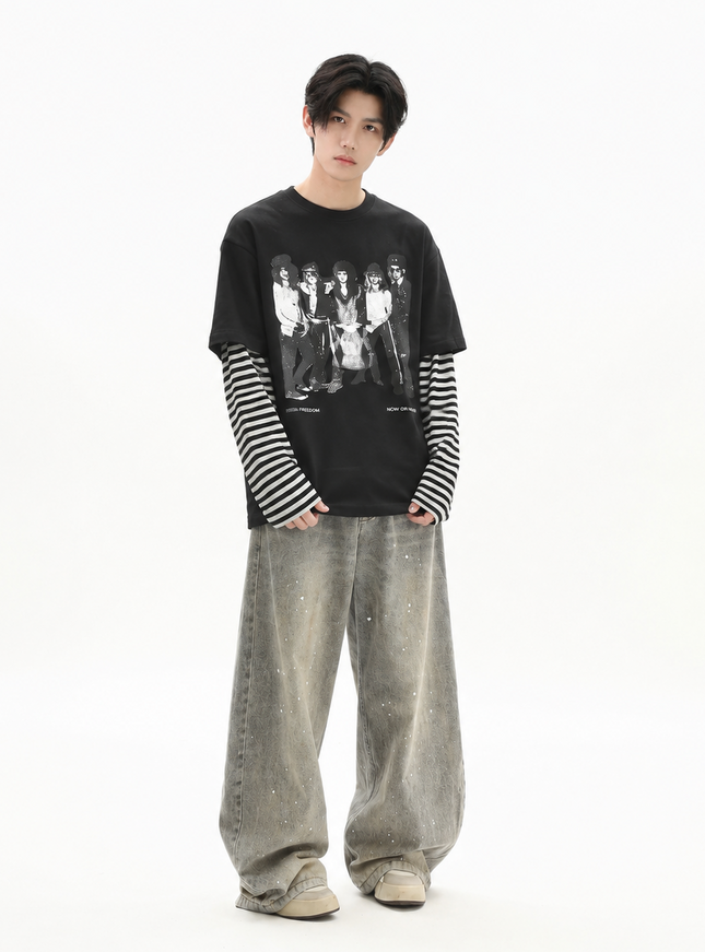 フェイクツーピースボーダーTシャツ
