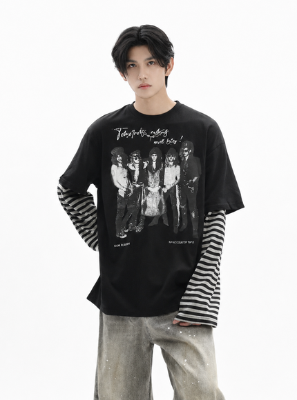 フェイクツーピースボーダーTシャツ