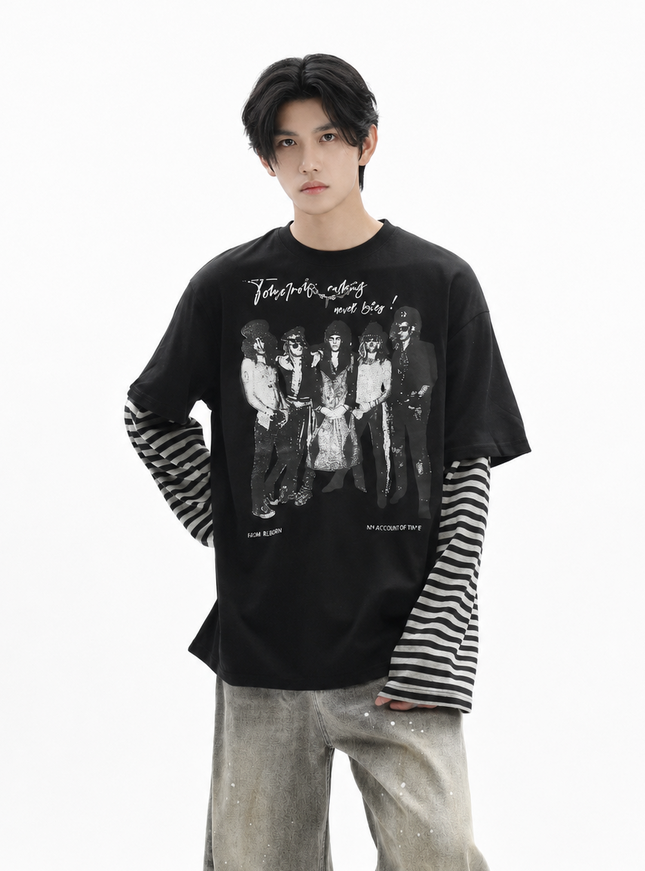 フェイクツーピースボーダーTシャツ