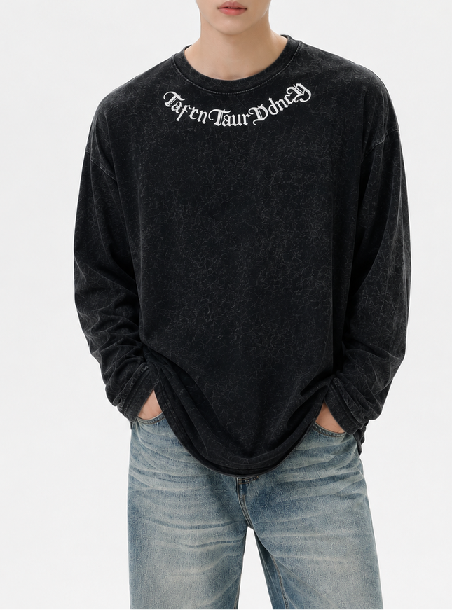 ウォッシュレターネックTシャツ