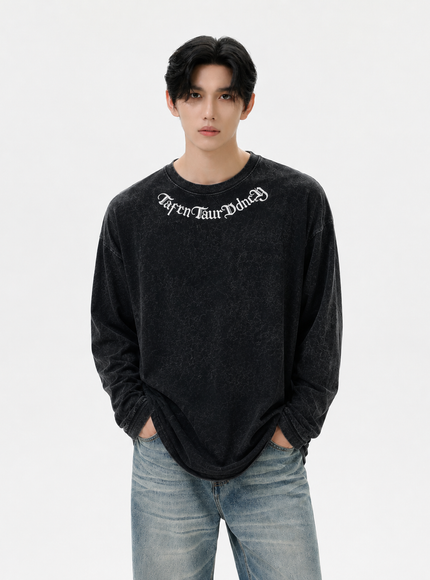 ウォッシュレターネックTシャツ