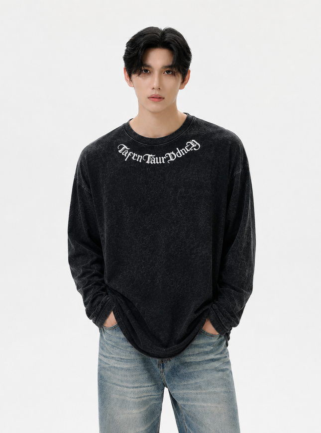 ウォッシュレターネックTシャツ