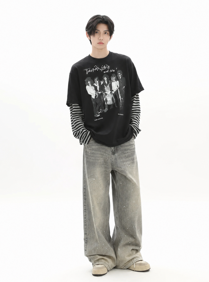 フェイクツーピースボーダーTシャツ