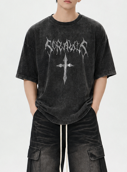 クロスダークプリントTシャツ