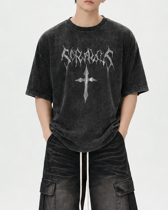 クロスダークプリントTシャツ