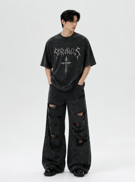 クロスダークプリントTシャツ