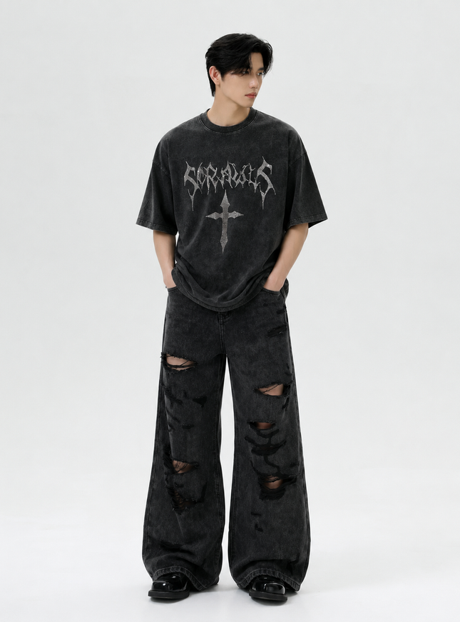 クロスダークプリントTシャツ