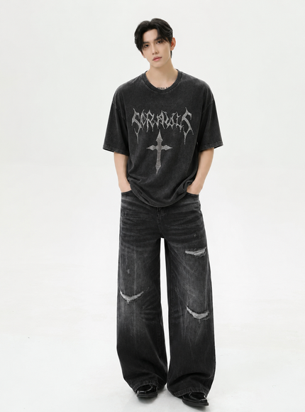 クロスダークプリントTシャツ