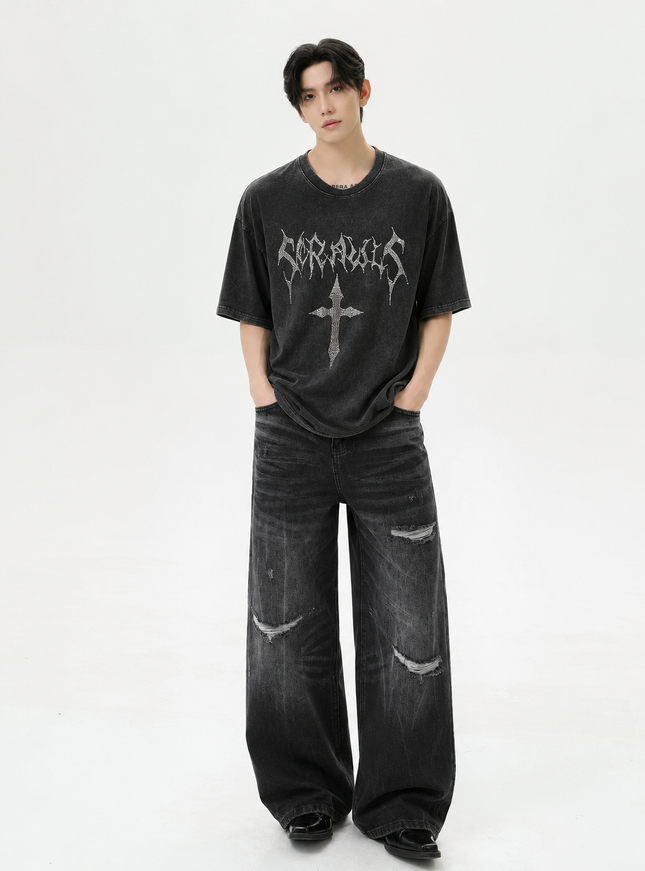 クロスダークプリントTシャツ