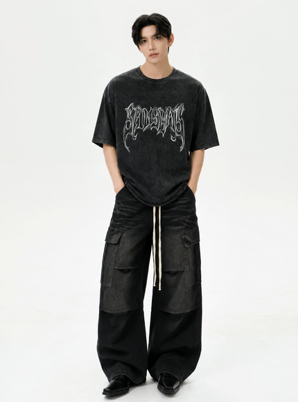 レターブラックウォッシュTシャツ