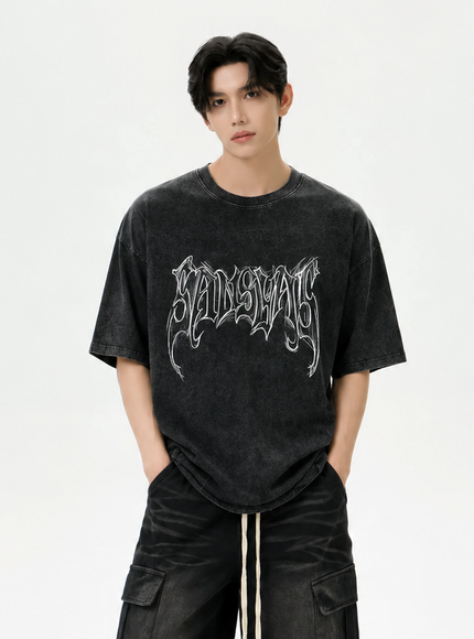 レターブラックウォッシュTシャツ
