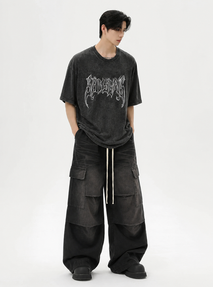 レターブラックウォッシュTシャツ