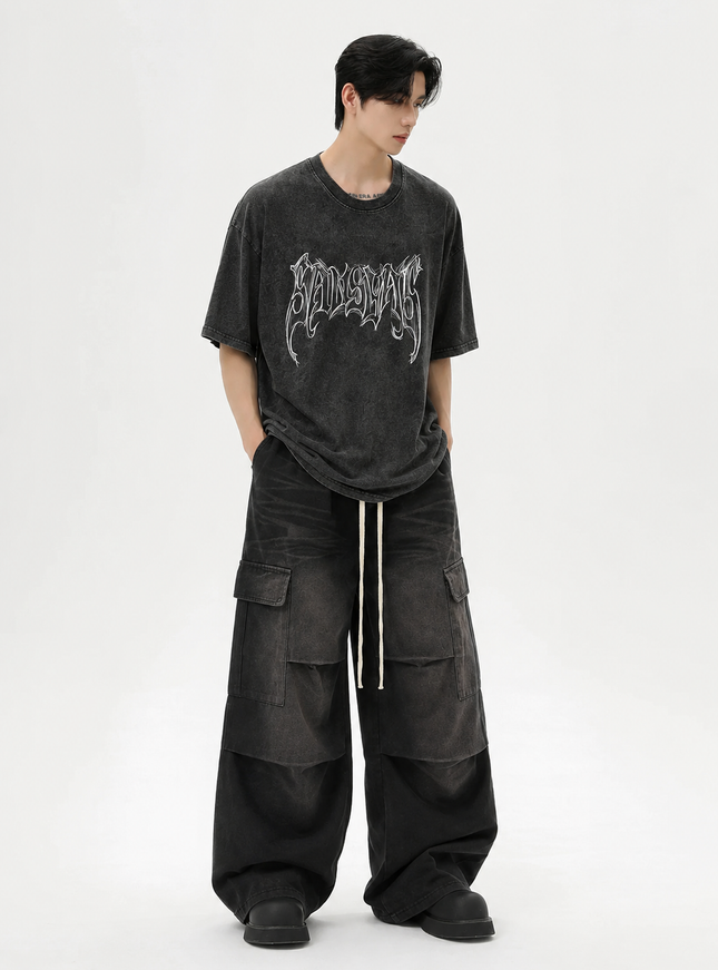レターブラックウォッシュTシャツ