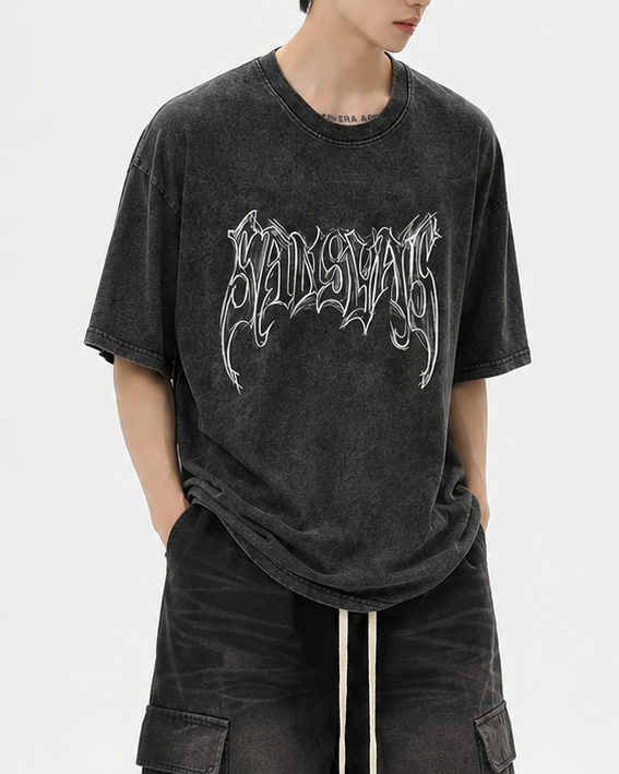 レターブラックウォッシュTシャツ