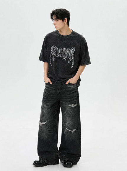 レターブラックウォッシュTシャツ