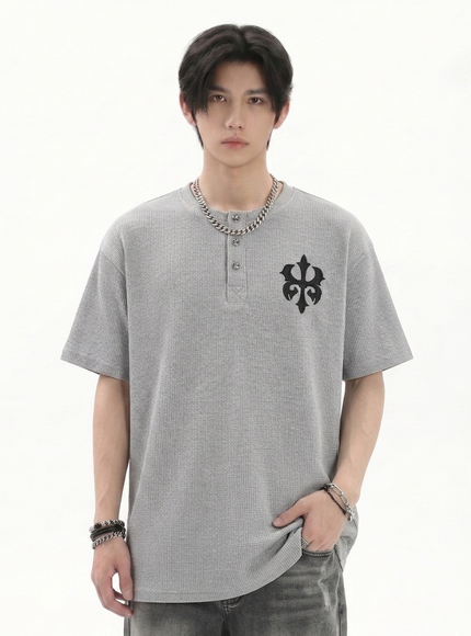 ヘンリーワンポイントニットTシャツ