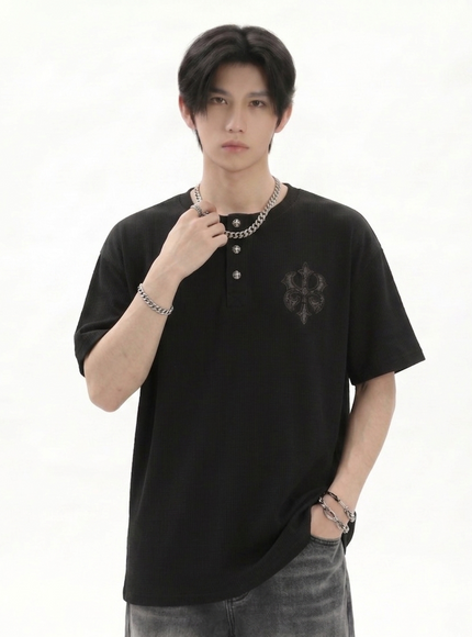 ヘンリーワンポイントニットTシャツ