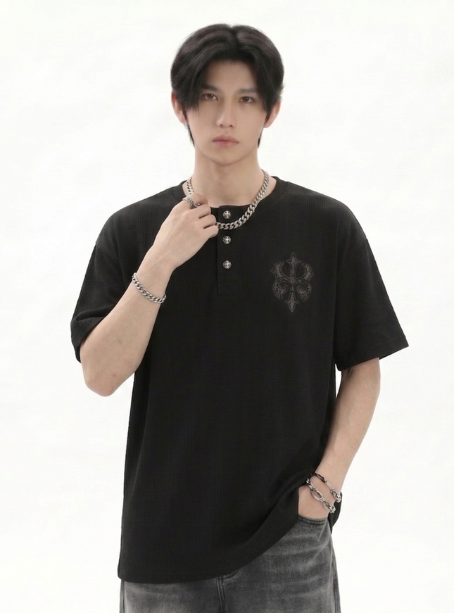 ヘンリーワンポイントニットTシャツ