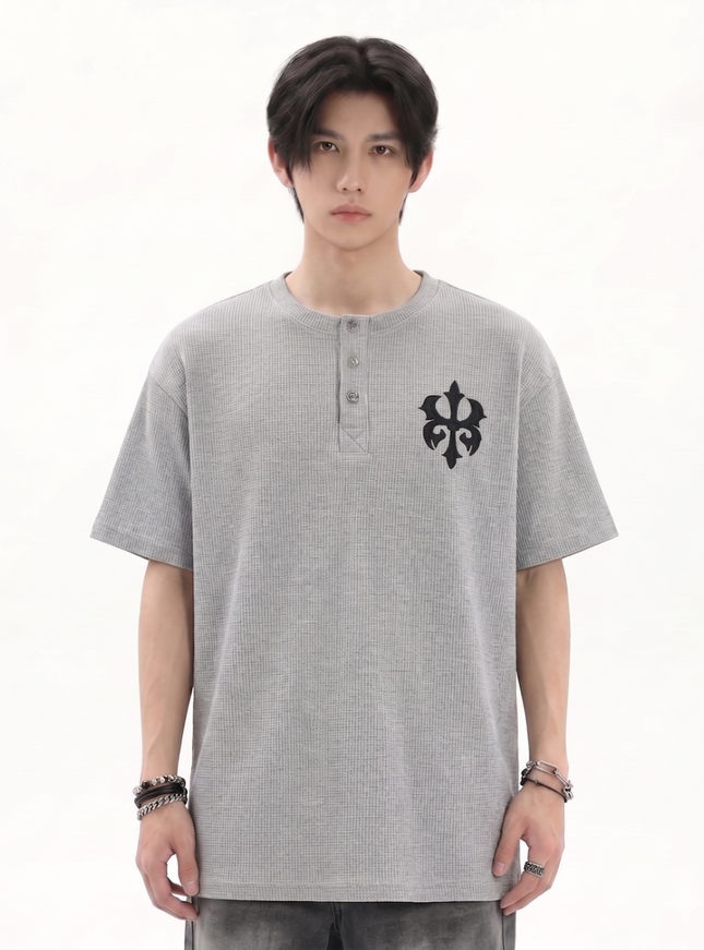 ヘンリーワンポイントニットTシャツ