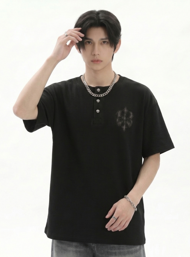 ヘンリーワンポイントニットTシャツ