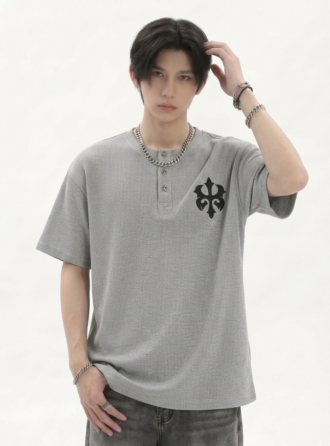 ヘンリーワンポイントニットTシャツ