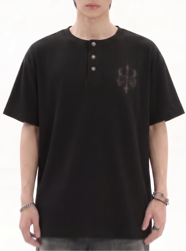 ヘンリーワンポイントニットTシャツ
