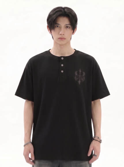 ヘンリーワンポイントニットTシャツ