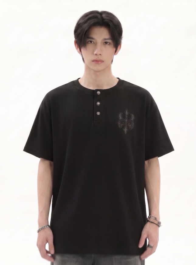 ヘンリーワンポイントニットTシャツ