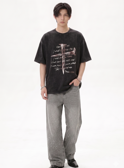 レターダークプリントTシャツ