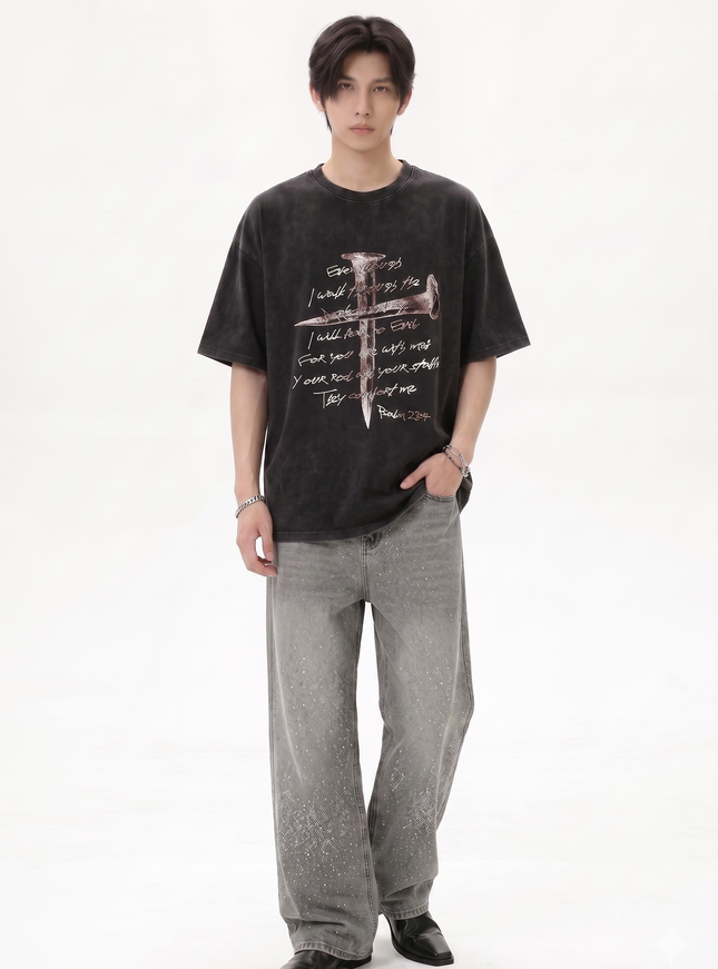 レターダークプリントTシャツ