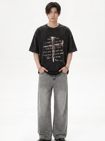 レターダークプリントTシャツ
