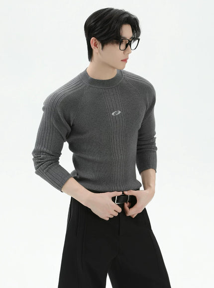 ワンポイントマークリブニット