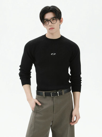 ワンポイントマークリブニット