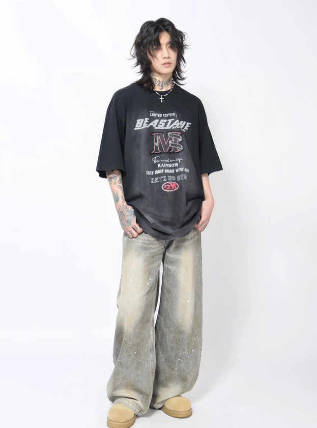 MプリントウォッシュTシャツ