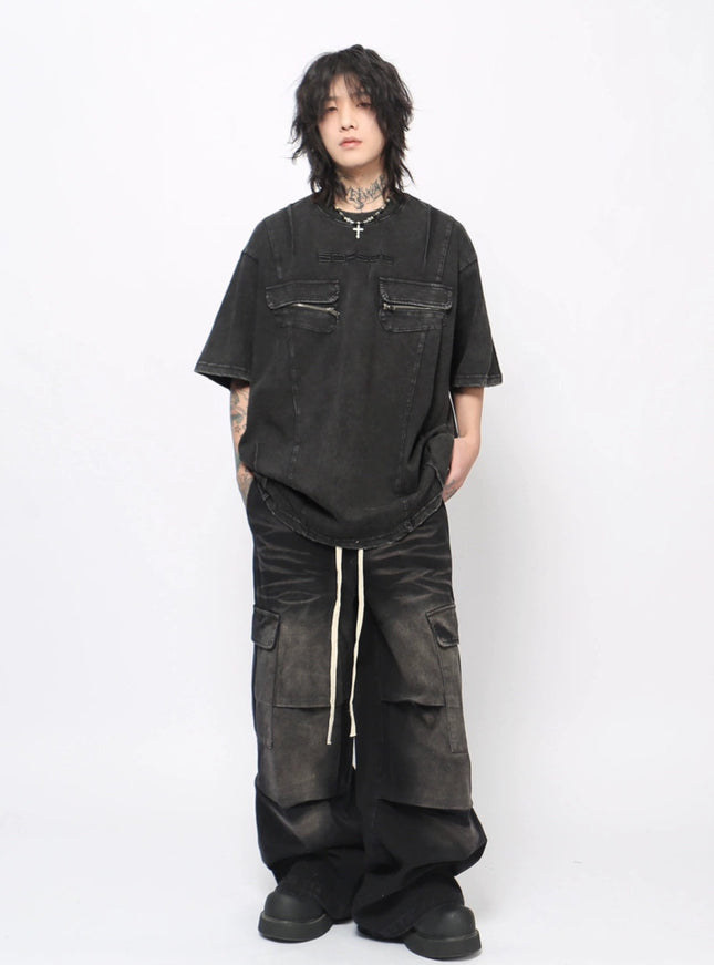 プリーツワイドデニム