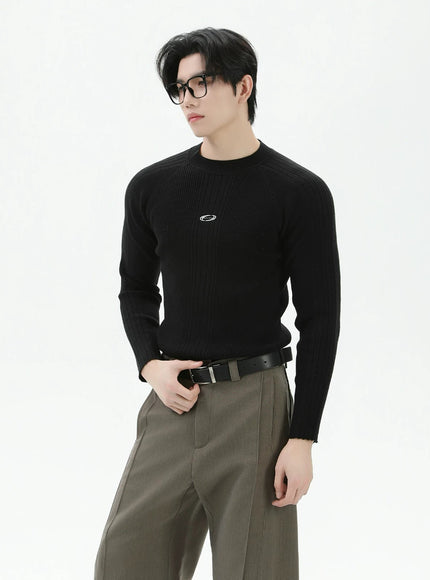 ワンポイントマークリブニット