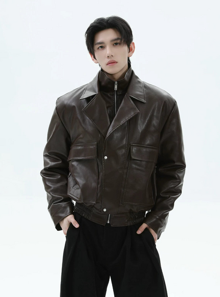 ツーピースラペルPUレザージャケット