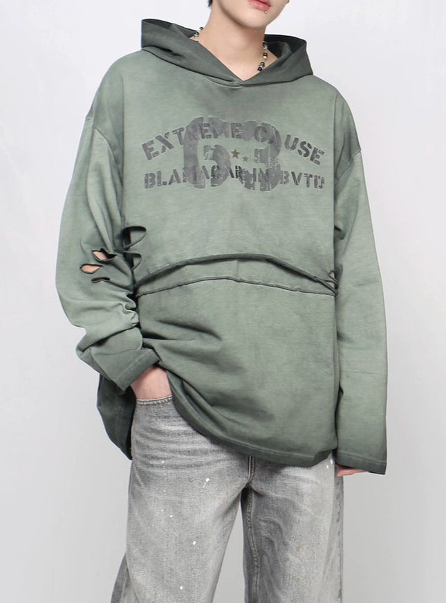 ダメージロゴプリントパーカー