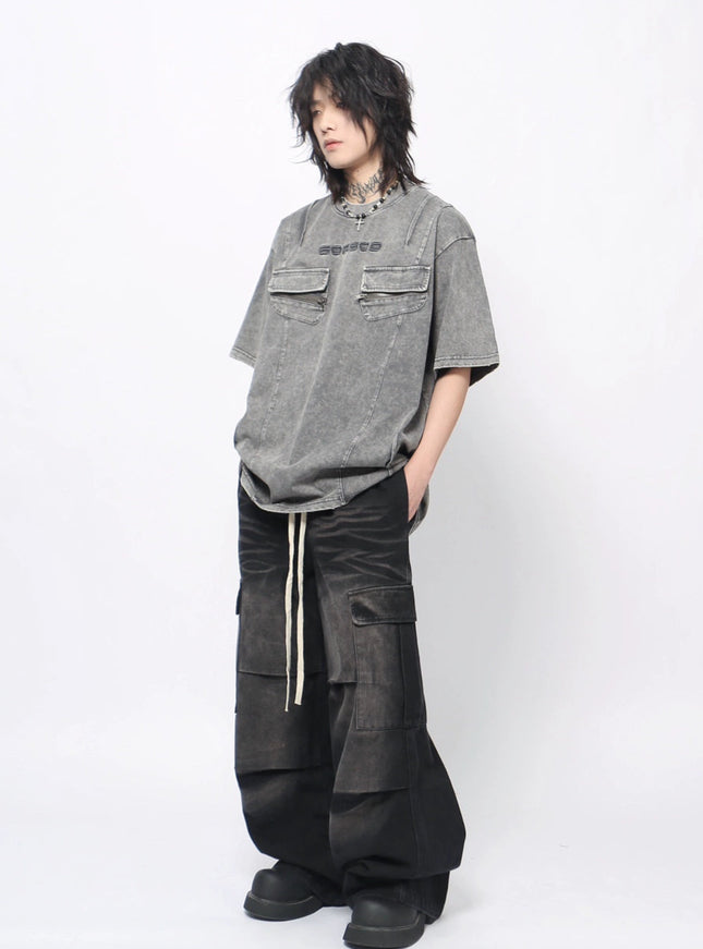 プリーツワイドデニム